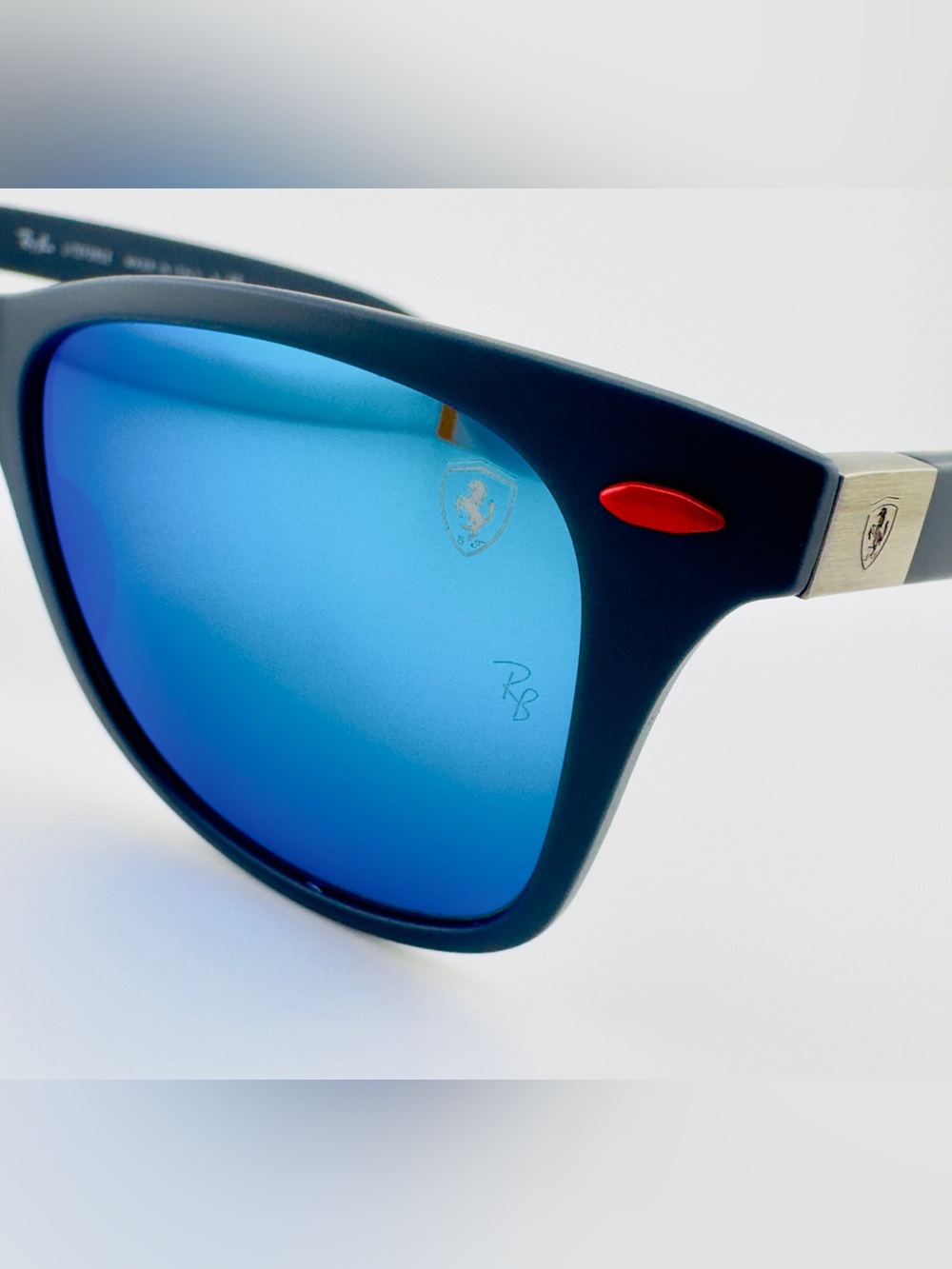 Ray-Ban Scuderia Ferrari Sunglasses RB4195M Matte Gray Frame Blue Mirror Lenses - Picture 13 of 15